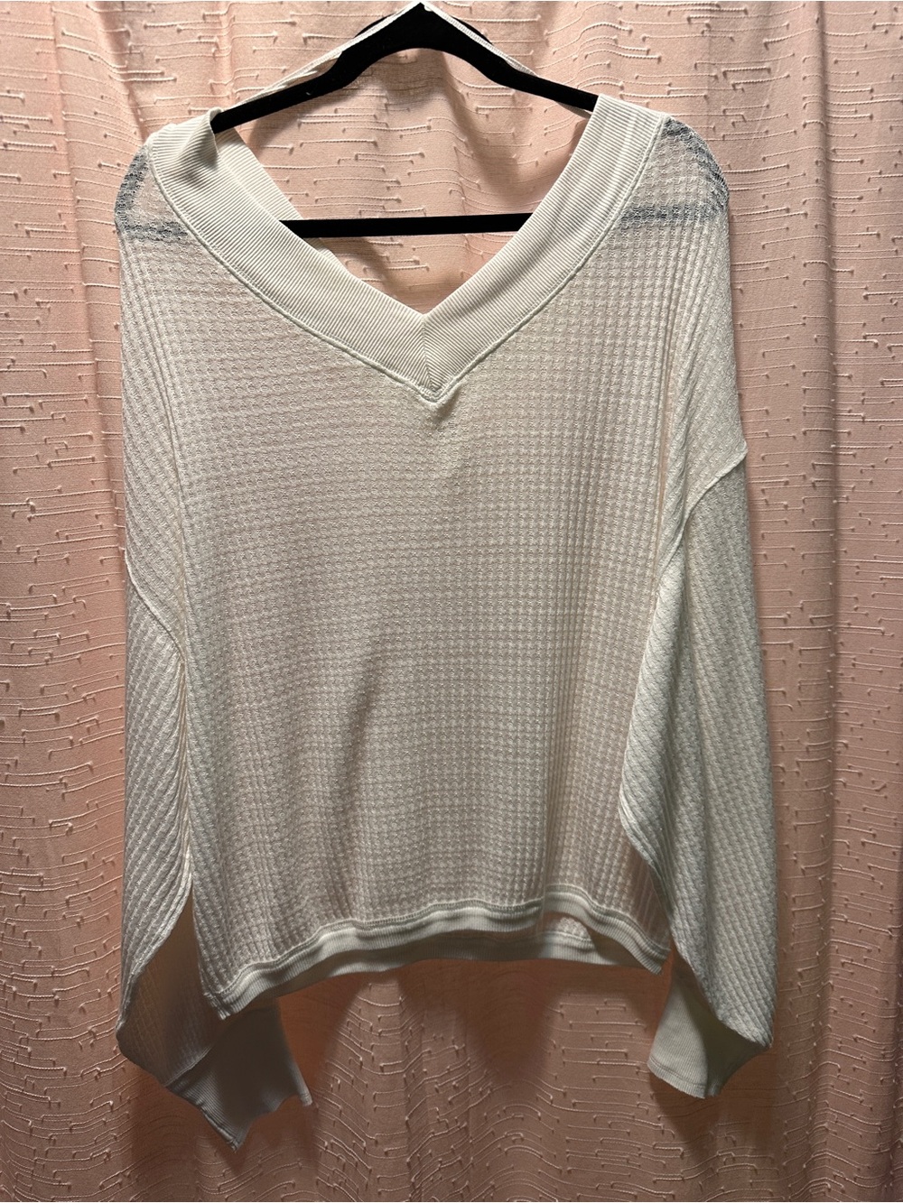 We The Free Off-White V-Neck Waffle Knit Sweater